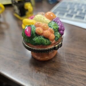 Ceramic Fruit Basket Trinket Box - Colorful Hand-Painted Detail